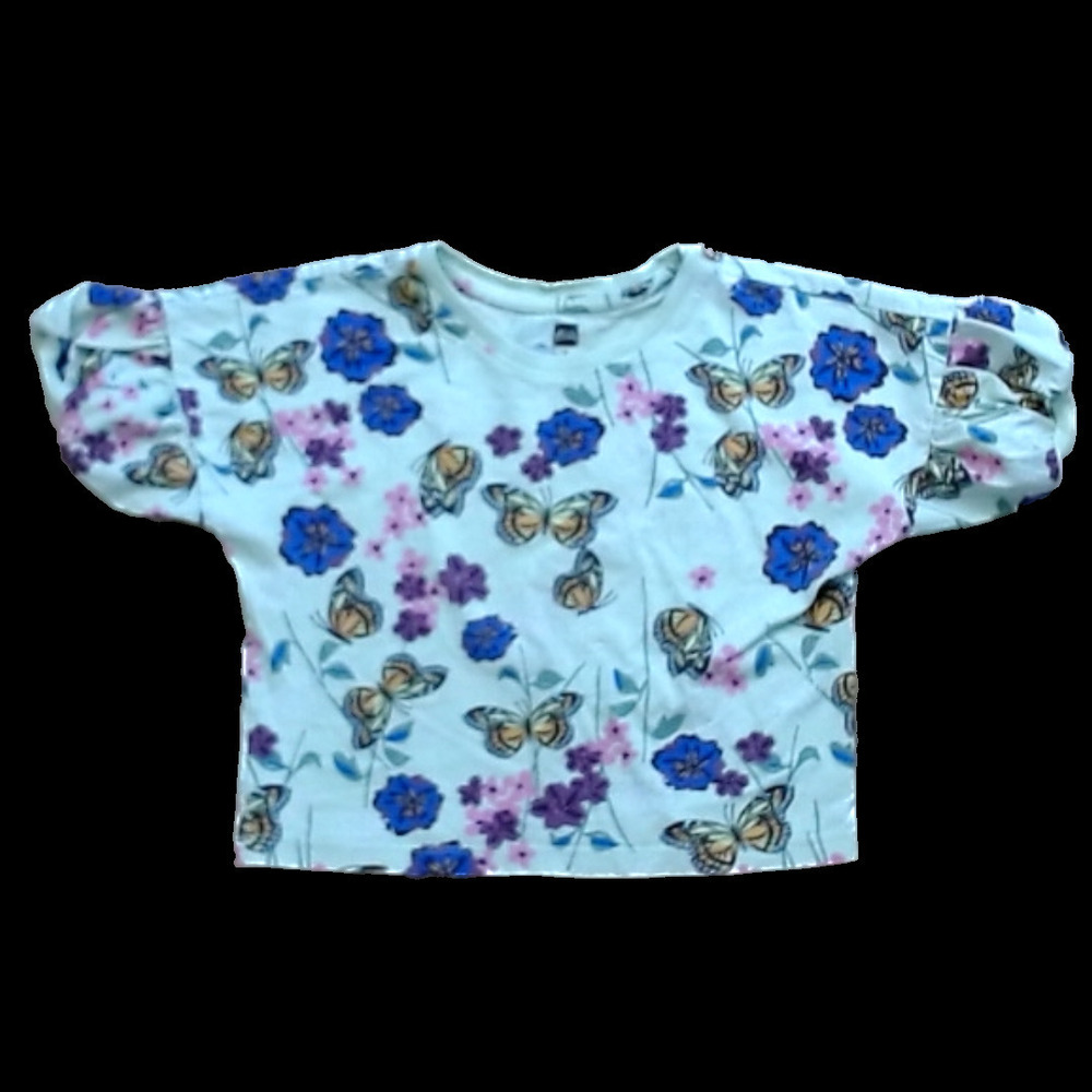 Tea Collection Girls Green | Floral Butterflies Shirt size: 4T
